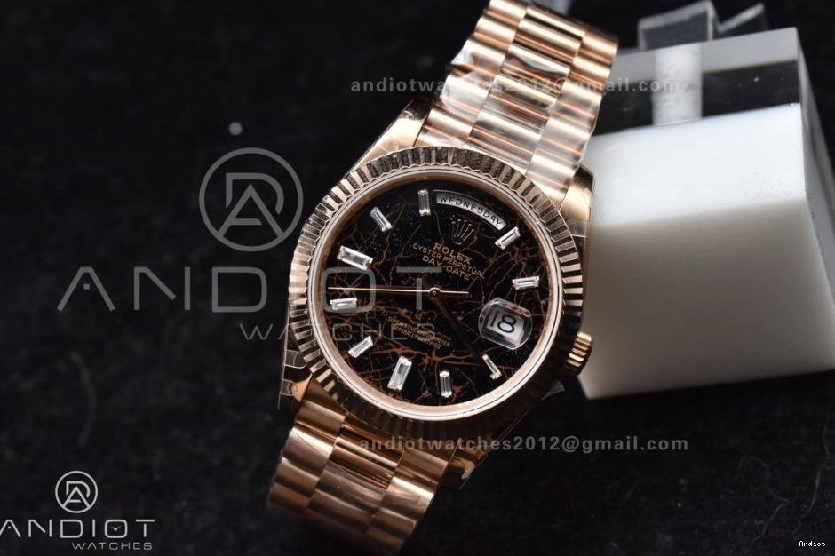 President RG On Crystal Markers GMF Dial Bracelet 40 DayDate 904L A3255 Steel Meteorite 0203